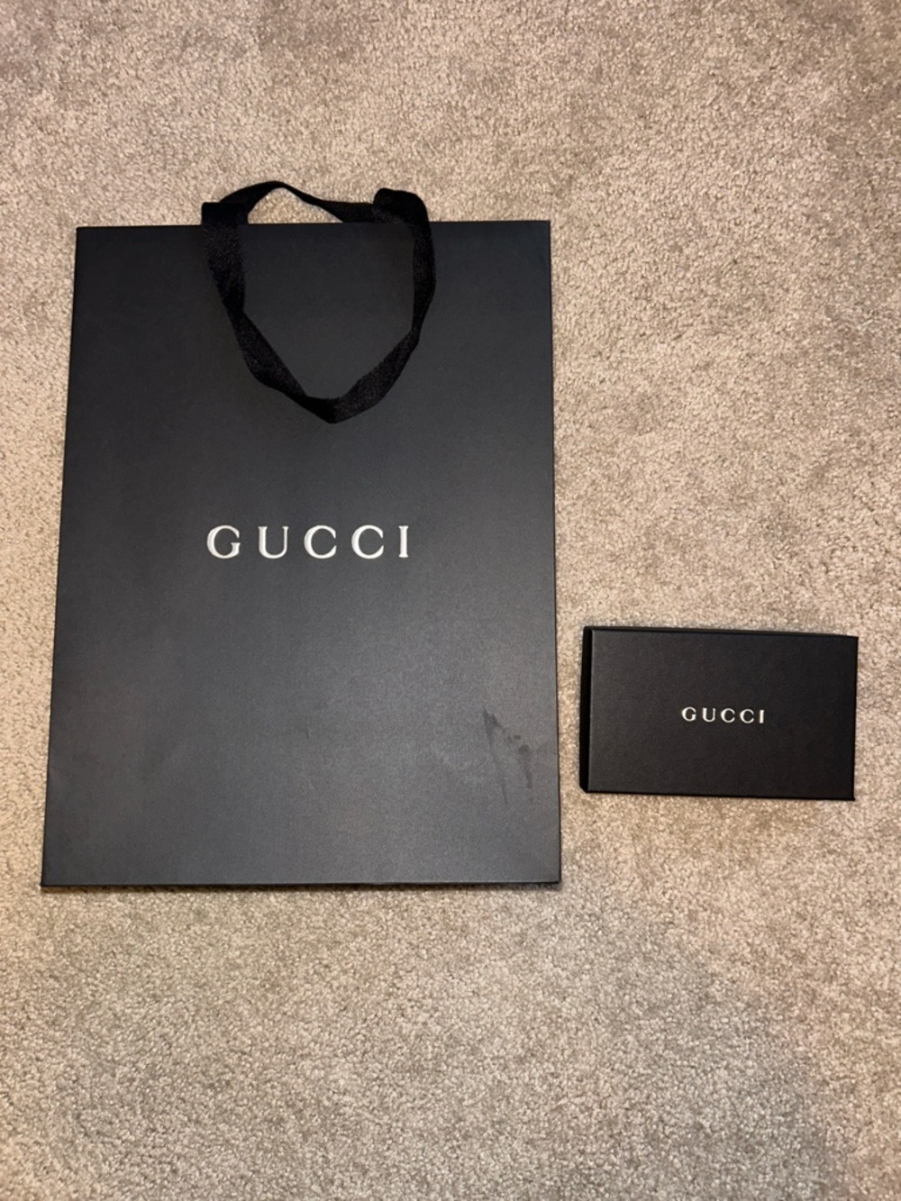 Gucci Black Shopping Bag and Box Set with White Logo